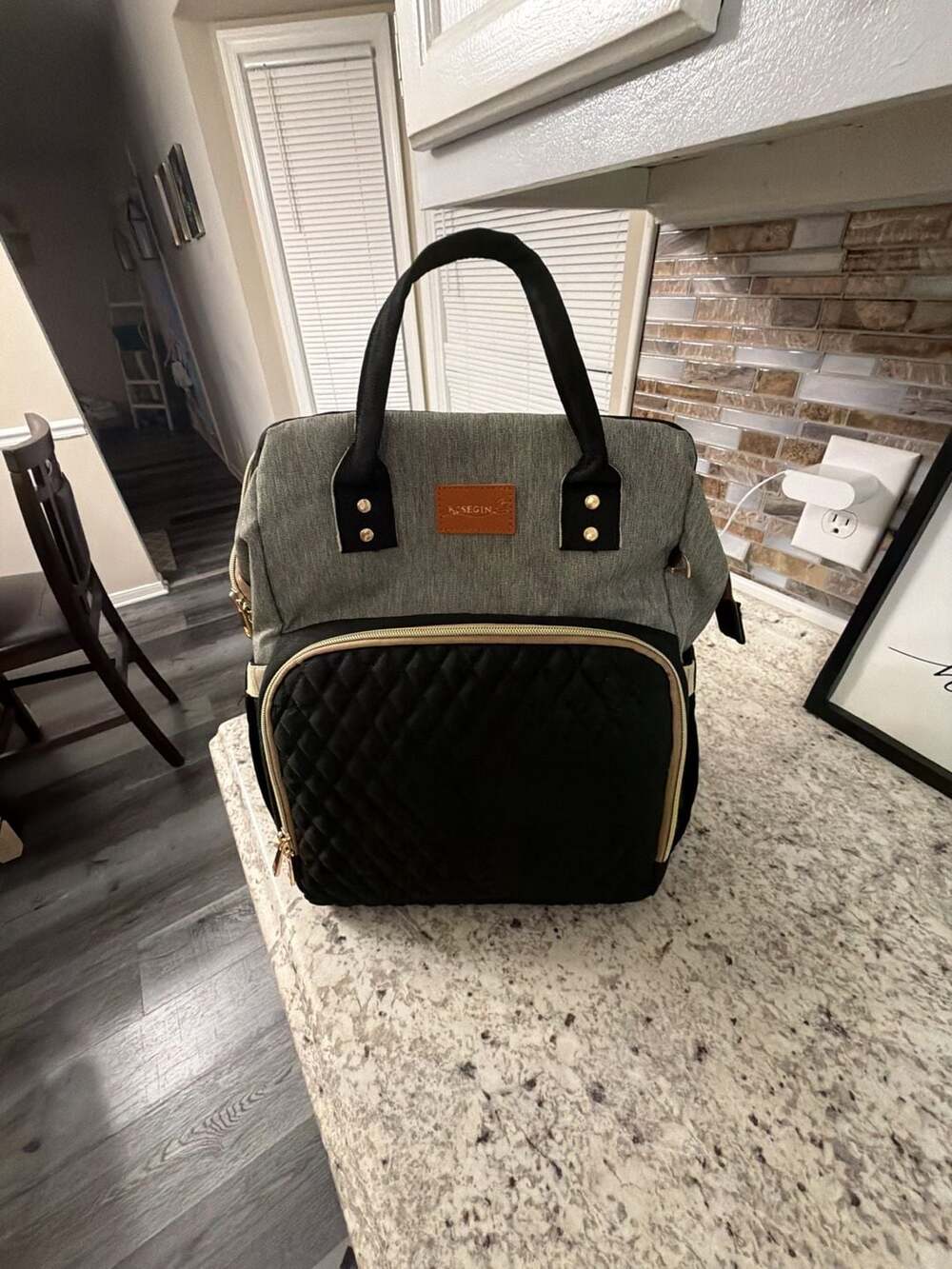 Kasegin Diaper Bag Backpack with Changing Station Gray Black